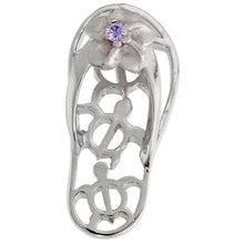 Load image into Gallery viewer, 925 Sterling Silver CZ Hawaiian Plumeria Flip Flops Pendant 1 Inch (25mm) Tall
