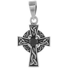 Load image into Gallery viewer, 925 Sterling Silver CZ Celtic Cross w/ Trinity Motif Pendant 1 (25mm) Inch Tall
