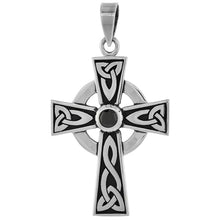 Load image into Gallery viewer, 925 Sterling Silver CZ Celtic Cross w/ Trinity Motifs Pendant 1 1/2 (38mm) Inch
