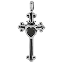 Load image into Gallery viewer, 925 Sterling Silver Claddagh Cross Pendant with CZ 1 1/4 (31mm) Inch Tall
