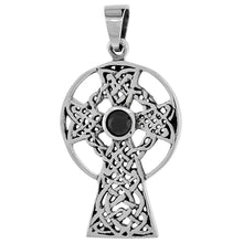 Load image into Gallery viewer, 925 Sterling Silver Large Celtic Cross with CZ Pendant 1 1/4 (31mm) Inch Tall
