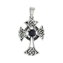 Load image into Gallery viewer, 925 Sterling Silver Rounded Celtic Cross w/ CZ Pendant 1 3/16 (30mm) Inch Tall
