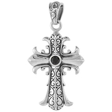 Load image into Gallery viewer, 925 Sterling Silver Fleur De Lis Cross Pendant with CZ 1 5/8 (41mm) Inch Tall
