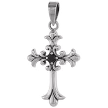 Load image into Gallery viewer, 925 Sterling Silver Fleur De Lis Cross Pendant with CZ 1 3/16 (30mm) Inch Tall
