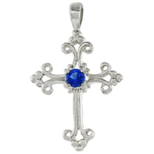 Load image into Gallery viewer, 925 Sterling Silver CZ Fleury Cross Pendant Various Colors 1 Inch (25mm) Tall
