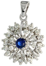Load image into Gallery viewer, 925 Sterling Silver Sunburst CZ Birthstone Pendant 1/2 Inch (13mm) Long
