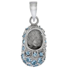 Load image into Gallery viewer, 925 Sterling Silver Shoe with Bow CZ Birthstone Pendant 5/8 Inch (16mm) Wide
