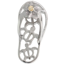 Load image into Gallery viewer, 925 Sterling Silver CZ Hawaiian Plumeria Flip Flops Pendant 1 Inch (25mm) Tall
