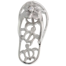 Load image into Gallery viewer, 925 Sterling Silver CZ Hawaiian Plumeria Flip Flops Pendant 1 Inch (25mm) Tall
