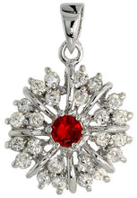 Load image into Gallery viewer, 925 Sterling Silver Sunburst CZ Birthstone Pendant 1/2 Inch (13mm) Long

