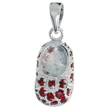 Load image into Gallery viewer, 925 Sterling Silver Shoe with Bow CZ Birthstone Pendant 5/8 Inch (16mm) Wide
