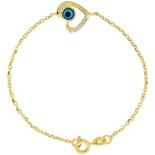 Load image into Gallery viewer, 925 Sterling Silver CZ Heart Plated Evil Eye Charm Bracelet 6.75" Long
