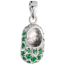 Load image into Gallery viewer, 925 Sterling Silver Shoe with Bow CZ Birthstone Pendant 5/8 Inch (16mm) Wide
