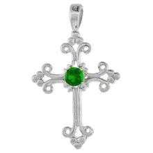 Load image into Gallery viewer, 925 Sterling Silver CZ Fleury Cross Pendant Various Colors 1 Inch (25mm) Tall
