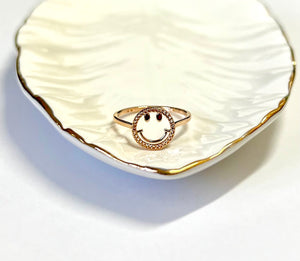 14K Solid Rose Gold Handmade Dainty Smiley Face Ring