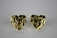 14K Yellow Gold Diamond Cut Heart Nugget Stud Earrings