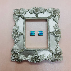 925 Sterling Silver Blue Synthetic Opal Square Stud Earring