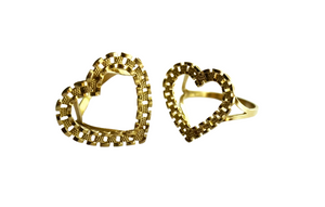 10K Solid Yellow Gold Heart Frame Ring