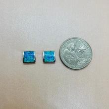 Load image into Gallery viewer, 925 Sterling Silver Blue Synthetic Opal Square Stud Earring
