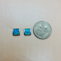 925 Sterling Silver Blue Synthetic Opal Square Stud Earring