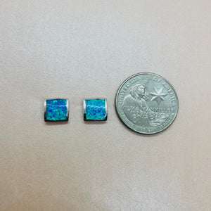 925 Sterling Silver Blue Synthetic Opal Square Stud Earring