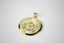 Load image into Gallery viewer, 10K Solid Yellow Gold Aztec Mayan Sun Calendar Pendant

