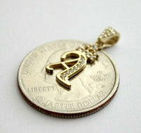 10K Solid Yellow Gold Crown Initial Letter Pendant with CZ