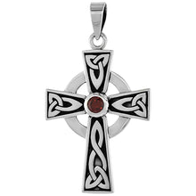 Load image into Gallery viewer, 925 Sterling Silver CZ Celtic Cross w/ Trinity Motifs Pendant 1 1/2 (38mm) Inch
