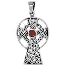 Load image into Gallery viewer, 925 Sterling Silver Large Celtic Cross with CZ Pendant 1 1/4 (31mm) Inch Tall
