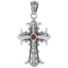 Load image into Gallery viewer, 925 Sterling Silver Fleur De Lis Cross Pendant with CZ 1 5/8 (41mm) Inch Tall
