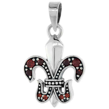 Load image into Gallery viewer, 925 Sterling Silver Fleur De Lis Pendant with CZ Stones 1 (25mm) Inch Tall
