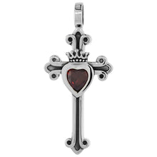 Load image into Gallery viewer, 925 Sterling Silver Claddagh Cross Pendant with CZ 1 1/4 (31mm) Inch Tall
