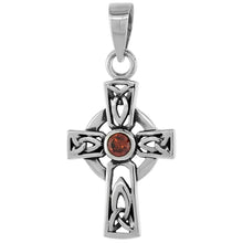 Load image into Gallery viewer, 925 Sterling Silver CZ Celtic Cross w/ Trinity Motif Pendant 1 1/8 (28mm) Inch
