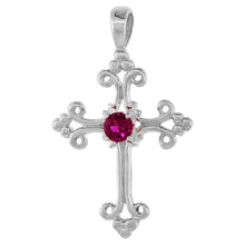 Load image into Gallery viewer, 925 Sterling Silver CZ Fleury Cross Pendant Various Colors 1 Inch (25mm) Tall
