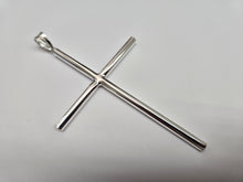 Load image into Gallery viewer, 925 Sterling Silver Large Plain 5mm Tubular Cross Pendant 4 Inch (100mm) Tall
