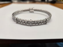 Load image into Gallery viewer, 925 Sterling Silver Double Woven Flexible Bracelet with CZ Accents 8mm, 7" Long
