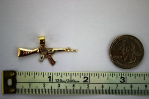 Authentic 10K Solid Yellow White Rose Gold Tri-Color Gun Rifle Pendant Charm