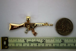 Authentic 10K Solid Yellow White Rose Gold Tri-Color Gun Rifle Pendant Charm