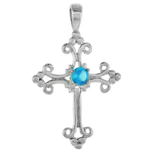 Load image into Gallery viewer, 925 Sterling Silver CZ Fleury Cross Pendant Various Colors 1 Inch (25mm) Tall
