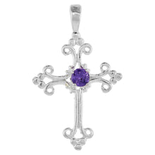 Load image into Gallery viewer, 925 Sterling Silver CZ Fleury Cross Pendant Various Colors 1 Inch (25mm) Tall
