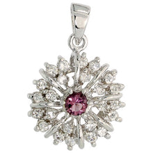 Load image into Gallery viewer, 925 Sterling Silver Sunburst CZ Birthstone Pendant 1/2 Inch (13mm) Long
