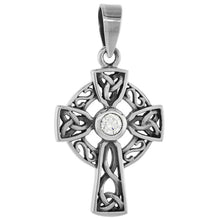 Load image into Gallery viewer, 925 Sterling Silver Large Celtic Cross with CZ Pendant 1 1/8 (28mm) Inch Tall

