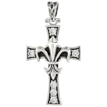 Load image into Gallery viewer, 925 Sterling Silver Fleur De Lis Cross Pendant with CZ 1 1/2 (38mm) Inch Tall
