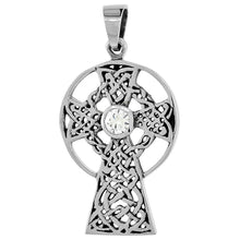 Load image into Gallery viewer, 925 Sterling Silver Large Celtic Cross with CZ Pendant 1 1/4 (31mm) Inch Tall
