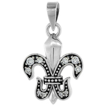 Load image into Gallery viewer, 925 Sterling Silver Fleur De Lis Pendant with CZ Stones 1 (25mm) Inch Tall
