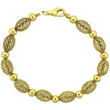 Load image into Gallery viewer, 925 Sterling Silver Puffed Oval Filigree Bead Bracelet Gold Finish, 7" Long

