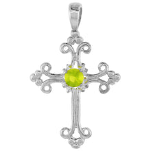 Load image into Gallery viewer, 925 Sterling Silver CZ Fleury Cross Pendant Various Colors 1 Inch (25mm) Tall
