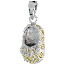 Load image into Gallery viewer, 925 Sterling Silver Shoe with Bow CZ Birthstone Pendant 5/8 Inch (16mm) Wide
