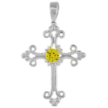 Load image into Gallery viewer, 925 Sterling Silver CZ Fleury Cross Pendant Various Colors 1 Inch (25mm) Tall
