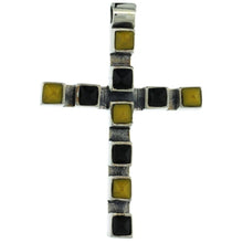 Load image into Gallery viewer, 925 Sterling Silver Cross Pendant Slide w/ Pyramid-Shaped Stones 1 5/8 Inch Tall
